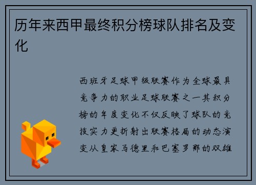 历年来西甲最终积分榜球队排名及变化