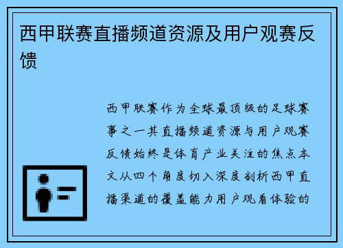 西甲联赛直播频道资源及用户观赛反馈